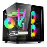CASE GAMER VIDRIO TEMPLADO VENTANA TRANSPARENTE PANORAMICA NEGRO SOEYI V900